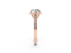 Round Cut Diamond Halo Ring Set in Rose gold with Channel Set Band and Prong Setting