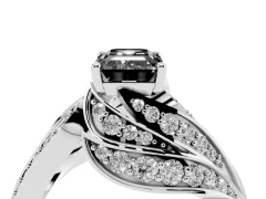 Fancy Black Emerald Cut Diamond Solitaire Ring Set in Silver with Layered Twist Pavé Band