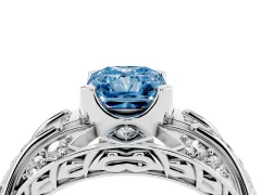 Fancy Blue Radiant Cut Diamond Art Deco Ring Set in White gold with Pavé Split Shank