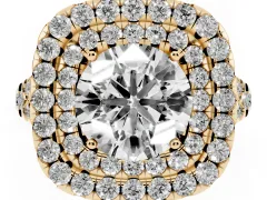 Round Cut Diamond Double Halo Ring Set in Yellow gold with Pavé Split Shank and Prong Setting