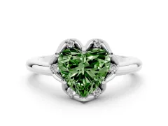 Fancy Green Heart Cut Diamond Round Cluster Halo Ring Set in White gold with Solitaire Band and Prong Setting