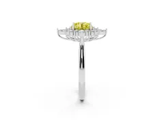 Fancy Yellow Round Cut Diamond Cluster Halo Ring Set in White gold with Marquise and Round Accents