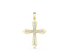 Round Diamond Milgrain Cross Pendant Set in Yellow gold with Bezel-Set Stones