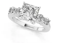 Princess Cut Diamond Five-Stone Prong Set Band Ring Set in White gold with Polished Band