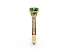 Fancy Green Princess Cut Diamond Split Shank Pavé Engagement Ring Set in Yellow gold with Prong-Set Center Stone