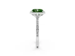 Fancy Green Radiant Cut Diamond Halo Engagement Ring Set in White gold with Round Pavé Shoulders and Heart Gallery