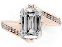 Emerald Cut Diamond Solitaire Ring Set in Rose gold with Intertwined Pavé Twist Band