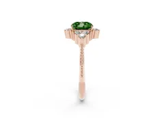 Fancy Green Cushion Cut Diamond Cluster Ring Set in Rose gold with Beaded Band