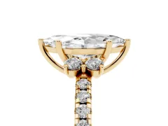 Marquise Cut Diamond Three-Stone Pavé Ring Set in Yellow gold with Prong Setting