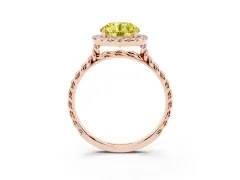Fancy Yellow Round Cut Diamond Halo Ring Set in Rose gold with Plain Twisted Band