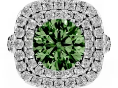 Fancy Green Round Cut Diamond Double Halo Ring Set in Platinum with Pavé Split Shank and Prong Setting