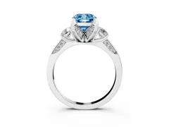 Fancy Blue Cushion Cut Diamond Three-Stone Ring Set in Silver with Pavé Band and Smaller Side Stones