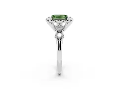 Fancy Green Emerald Cut Diamond Floral Halo Ring Set in Silver with Shared Prong Band