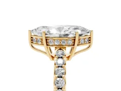 Marquise Cut Diamond Solitaire Engagement Ring Set in Yellow gold with Pavé Band and Prong Setting