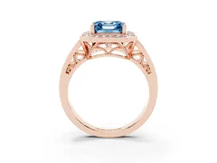 Fancy Blue Asscher Cut Diamond Halo Ring Set in Rose gold with Pavé and Bezel Accent Split Shank