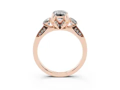 Fancy Green Emerald Cut Diamond Three-Stone Ring Set in Rose gold with Pavé Band and Smaller Side Stones