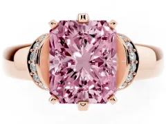Fancy Pink Radiant Cut Diamond Pavé Band Solitaire Ring Set in Rose gold with Prong Setting