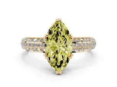 Fancy Yellow Marquise Cut Diamond Solitaire Ring Set in Yellow gold with Multi-Row Round Pavé Band and Prong Setting