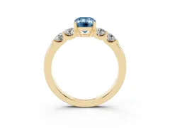 Fancy Blue Emerald Cut Diamond Five-Stone Prong Set Engagement Ring Set in Yellow gold with Channel Band