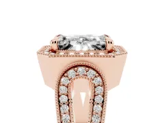 Emerald Cut Diamond Halo Ring Set in Rose gold with Milgrain Accent Split Shank
