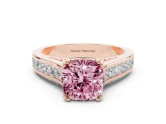 Fancy Pink Cushion Cut Diamond Channel Set Solitaire Engagement Ring Set in Rose gold with Prong Setting