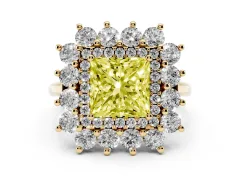 Fancy Yellow Princess Cut Diamond Floral Double Halo Ring Set in Yellow gold with Round Petals