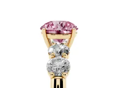 Fancy Pink Round Cut Diamond Five-Stone Prong Set Ring Set in Yellow gold with Classic Band