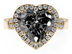 Fancy Black Heart Cut Diamond Halo Ring Set in Yellow gold with Twist Band and Pavé Accents