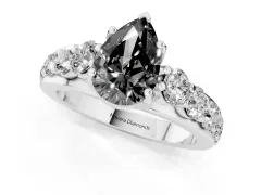 Fancy Black Pear Cut Diamond Pavé Engagement Ring Set in Platinum with Prong Setting
