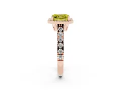 Fancy Yellow Asscher Cut Diamond Halo Engagement Ring Set in Rose gold with Pavé Band and Prong-Set Center