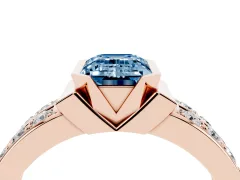 Fancy Blue Emerald Cut Diamond Wide Channel Set Band Ring Set in Rose gold with Bezel Setting