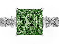 Fancy Green Princess Cut Diamond Five-Stone Prong Set Band Ring Set in Platinum with Polished Band