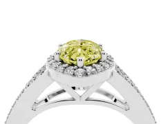 Fancy Yellow Marquise Cut Diamond Halo Split Shank Pavé Ring Set in White gold with Prong Setting