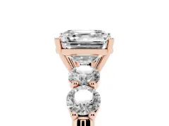 Asscher Cut Diamond Five-Stone Prong Set Ring Set in Rose gold with Classic Band