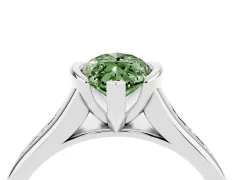 Fancy Green Marquise Cut Diamond Bezel-Set Solitaire Ring Set in Silver with Channel-Set Band