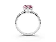 Fancy Pink Heart Cut Diamond Solitaire Ring Set in White gold with Multi-Row Round Pavé Band and Prong Setting