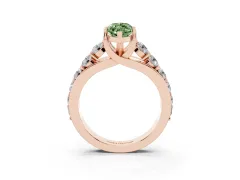 Fancy Green Marquise Cut Diamond Pavé Engagement Ring Set in Rose gold with Prong Setting
