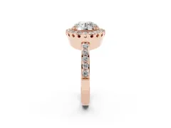 Round Cut Diamond Halo Ring Set in Rose gold with Pavé Shank and Prong Setting