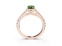 Fancy Green Emerald Cut Diamond Split Shank Pavé Engagement Ring Set in Rose gold with Prong-Held Center Stone