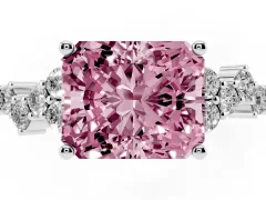 Fancy Pink Radiant Cut Diamond Ring Set in Silver with Scattered Round Accents