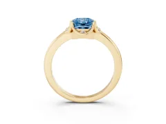 Fancy Blue Radiant Cut Diamond Round Cluster Halo Ring Set in Yellow gold with Solitaire Band and Prong Setting