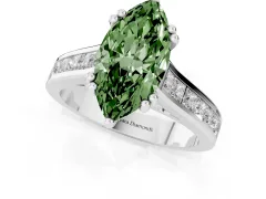 Fancy Green Marquise Cut Diamond Channel Set Solitaire Engagement Ring Set in White gold with Prong Setting