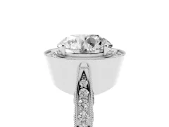 Round Cut Diamond Halo Engagement Ring Set in White gold with Accent Split Shank Band