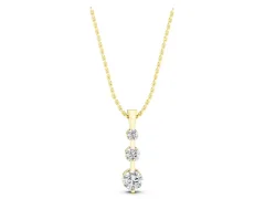 Three-Stone Round Diamond Linear Pendant Set in Yellow gold with Prong Setting