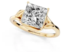 Princess Cut Diamond Solitaire Ring Set in Yellow gold with Polished Twist Band
