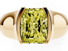 Fancy Yellow Radiant Cut Diamond Bezel Solitaire Ring Set in Yellow gold with Wide Band