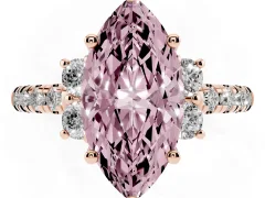 Fancy Pink Marquise Cut Diamond Three-Stone Pavé Ring Set in Rose gold with Prong Setting
