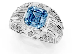 Fancy Blue Asscher Cut Diamond Art Deco Ring Set in Platinum with Pavé Split Shank