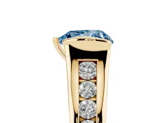 Fancy Blue Heart Cut Diamond Bezel-Set Solitaire Ring Set in Yellow gold with Channel-Set Band