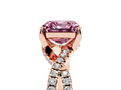 Fancy Pink Asscher Cut Diamond Twist Pavé Solitaire Engagement Ring Set in Rose gold with Prong Setting